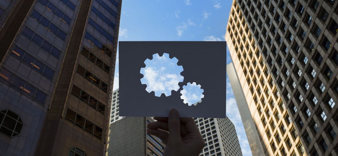 Corporate connected teamwork perforated paper gear