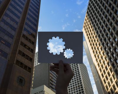 Corporate connected teamwork perforated paper gear