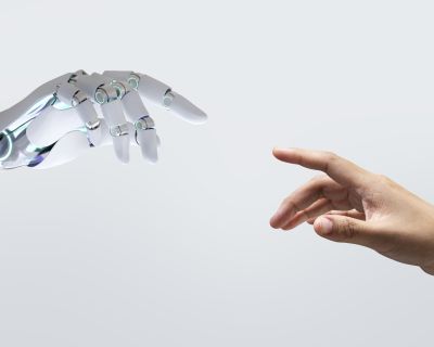 Technology human touch background, modern remake of The Creation